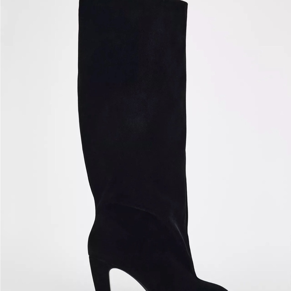 Zara Black Over-the-Knee Suede Boot with High Heel